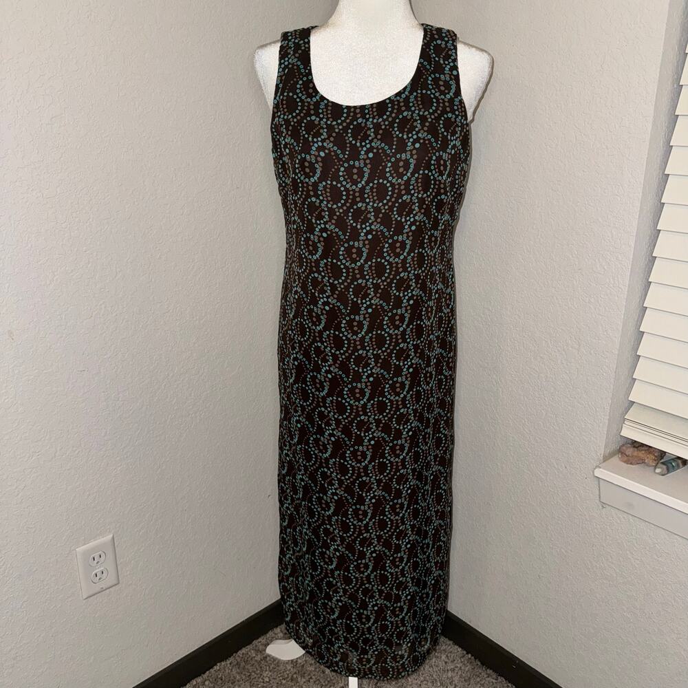 Vintage 90s R&K Originals Casual Dress Blue Brown Y2K Pattern Women's Size 8